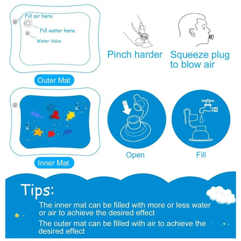 🐠 Tapis de Jeu Aquatique Gonflable pour Bébé – Éveil Sensoriel & Tummy Time Coloré