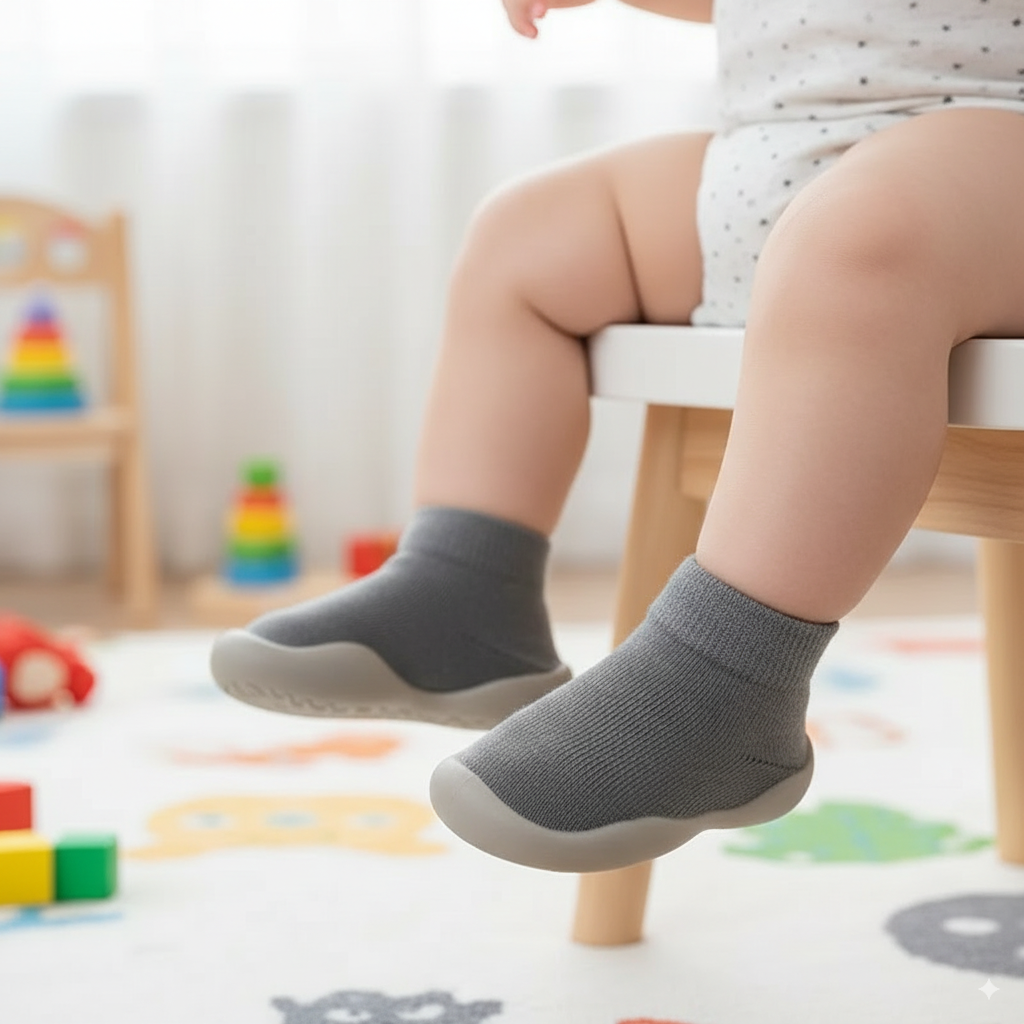 chaussons-souples-bebe-gris-confortables