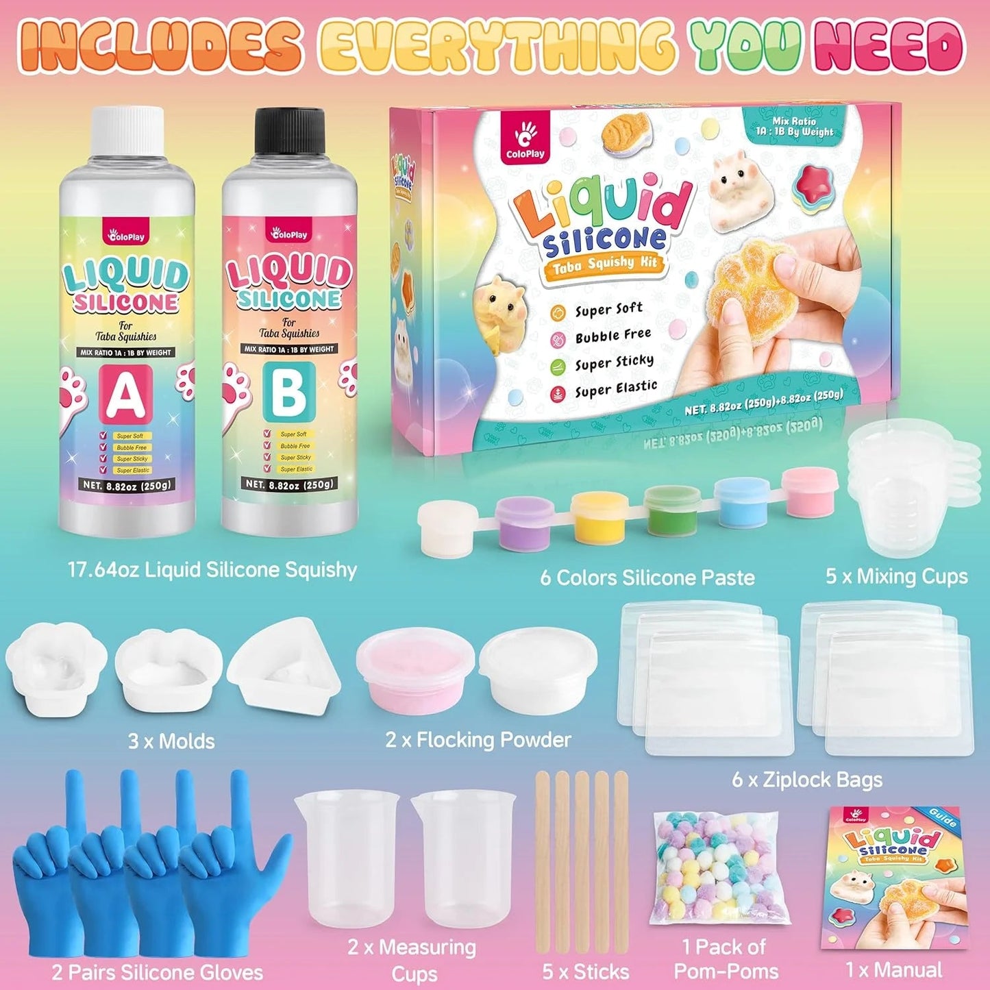 🎨 Kit Squishy Taba 18oz – Crée tes propres Squishies ! Silicone, Moules & Guide Inclus - Bébé Calinou
