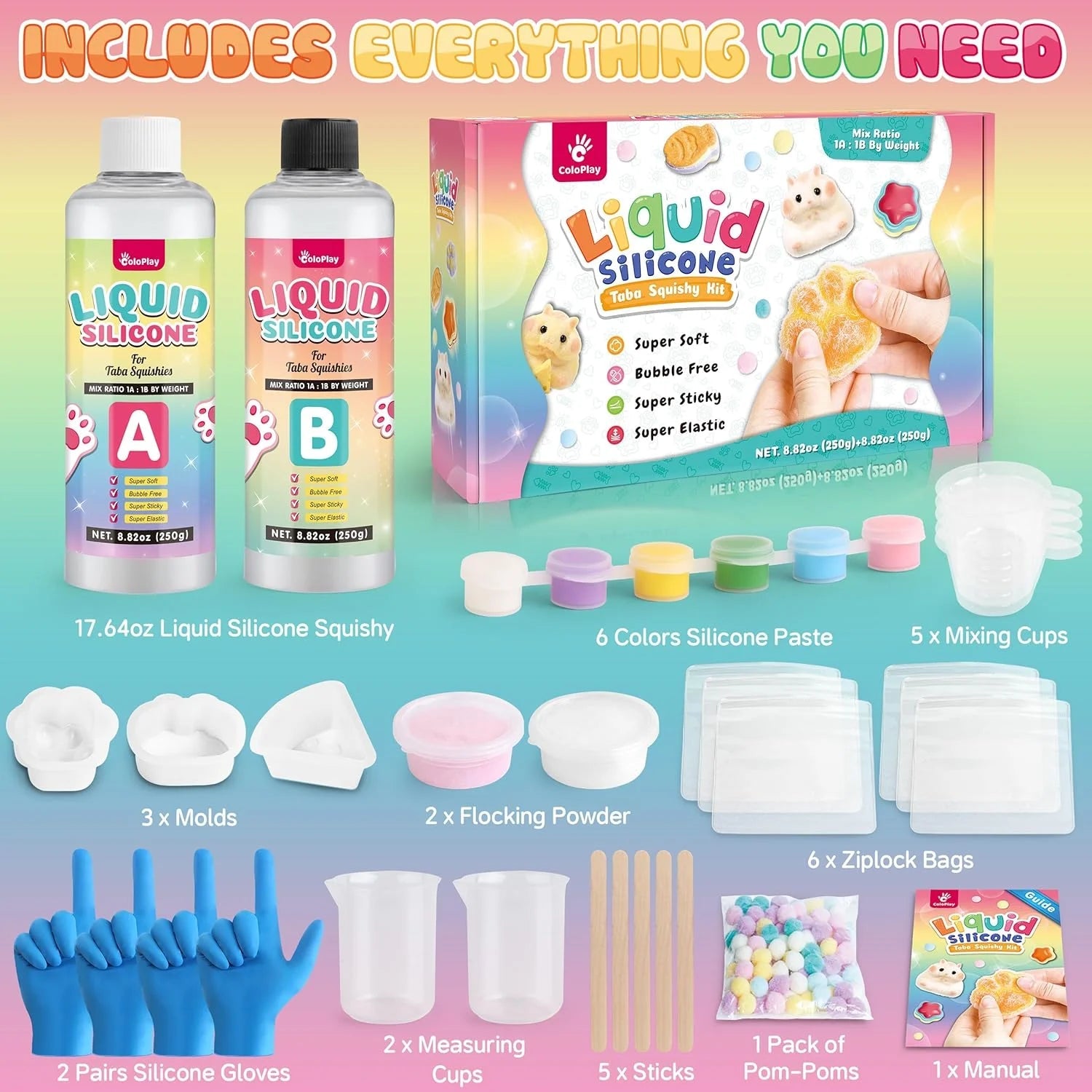 🎨 Kit Squishy Taba 18oz – Crée tes propres Squishies ! Silicone, Moules & Guide Inclus - Bébé Calinou
